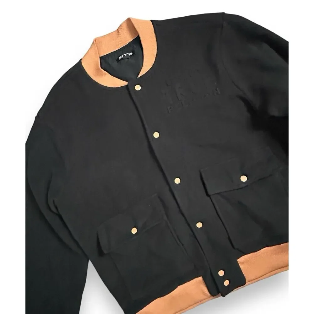 True Religion Fleece Bomber Utility‎ Jacket Mens Size L Jet Black $199